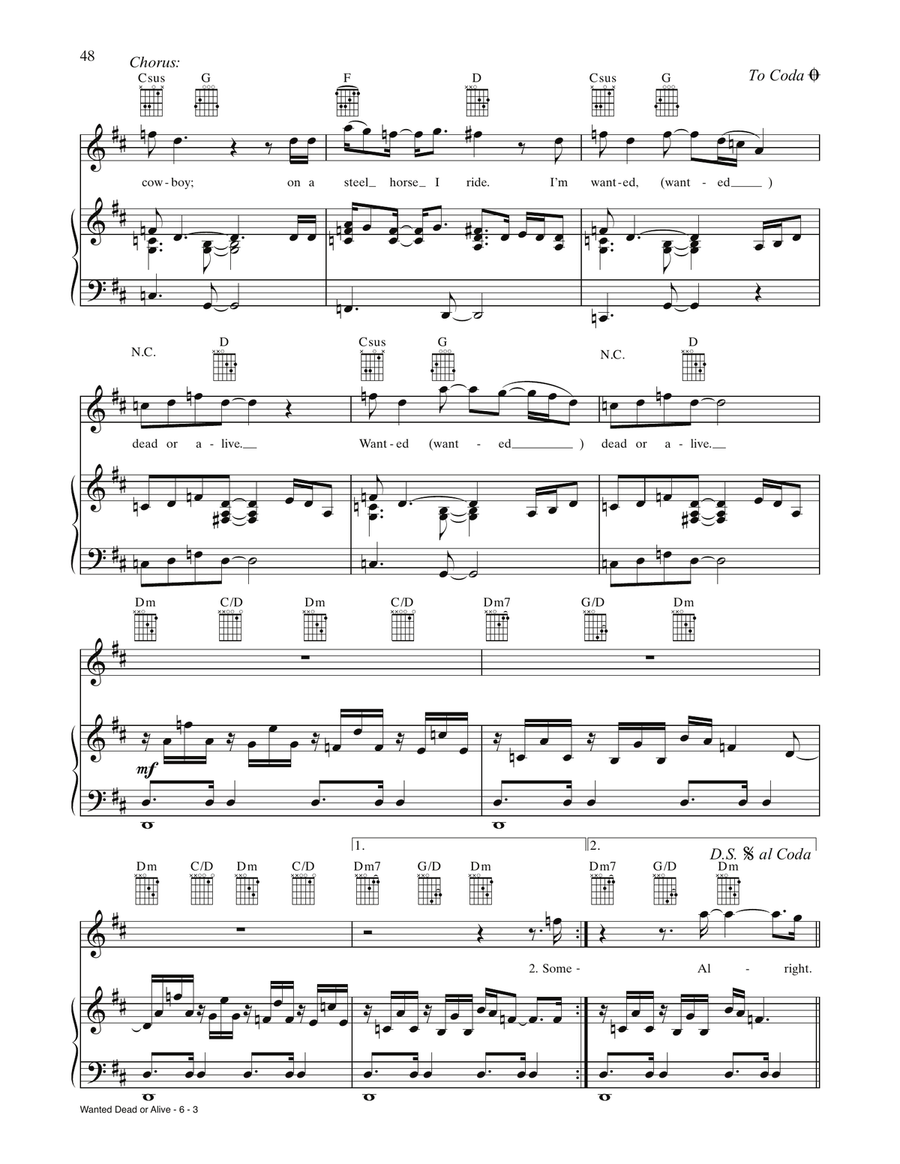 Wanted Dead Or Alive (from Rock Of Ages) Piano, Vocal, Guitar scores gallery preview page 3