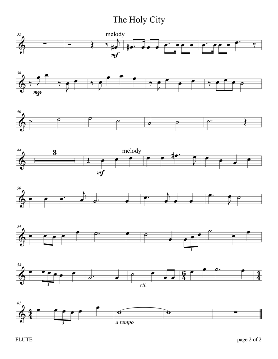 The Holy City (for Flute and/or Violin Duet with Piano Accompaniment) Flute scores gallery preview page 4