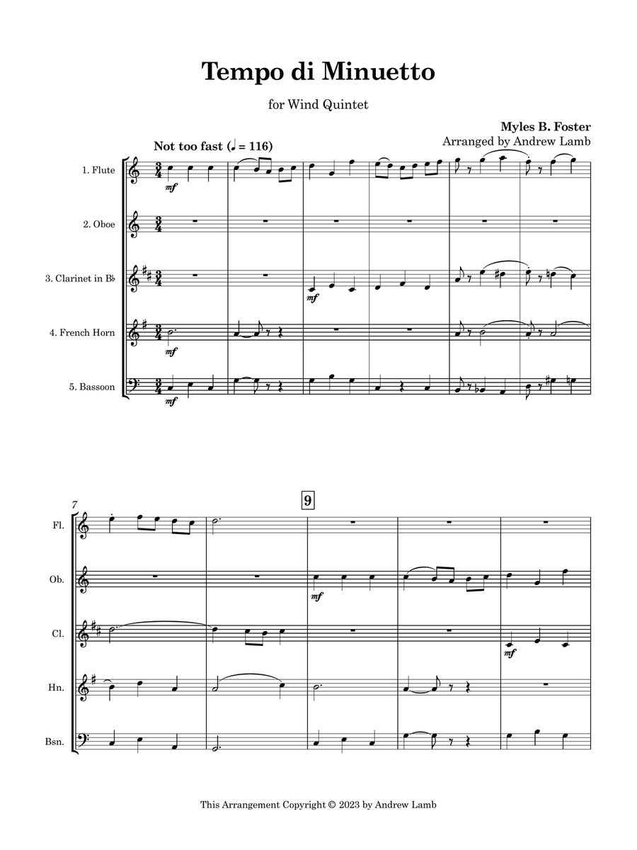 Myles Foster | Tempo di Minuetto | for Wind Quintet Woodwind Quintet scores gallery preview page 5