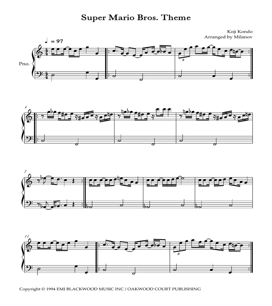 Super Mario Bros Theme Piano Solo scores gallery preview page 1