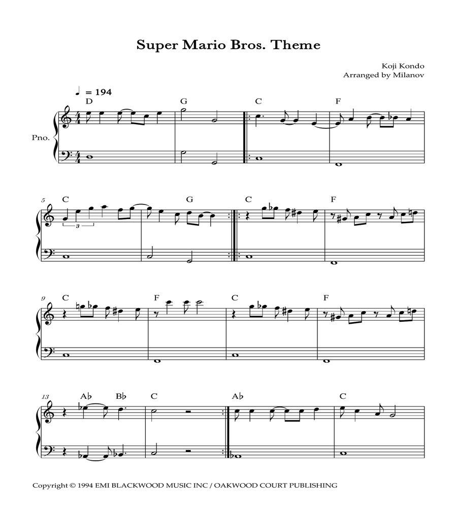 Super Mario Bros Theme Easy Piano scores gallery preview page 1