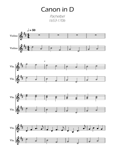 Canon in D Easy Violin Duet