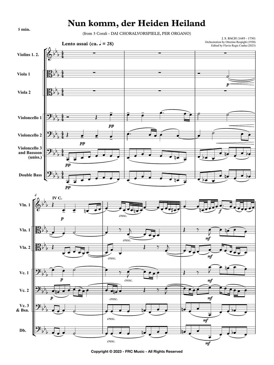 Bach: Nun Komm'der Heiden Heiland - from 3 Corali: Orchestral interpretation by Ottorino Respighi String Orchestra scores gallery preview page 3