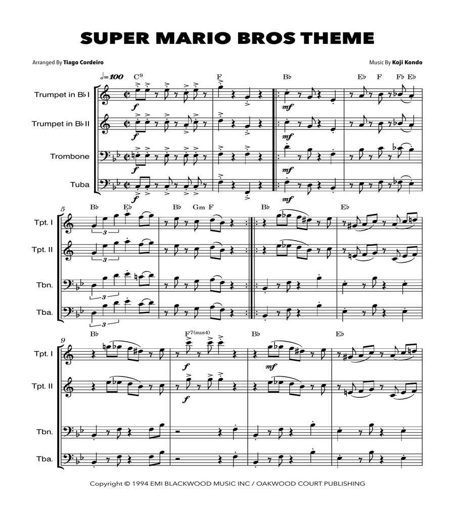 Super Mario Bros Theme Brass Quartet scores gallery preview page 1