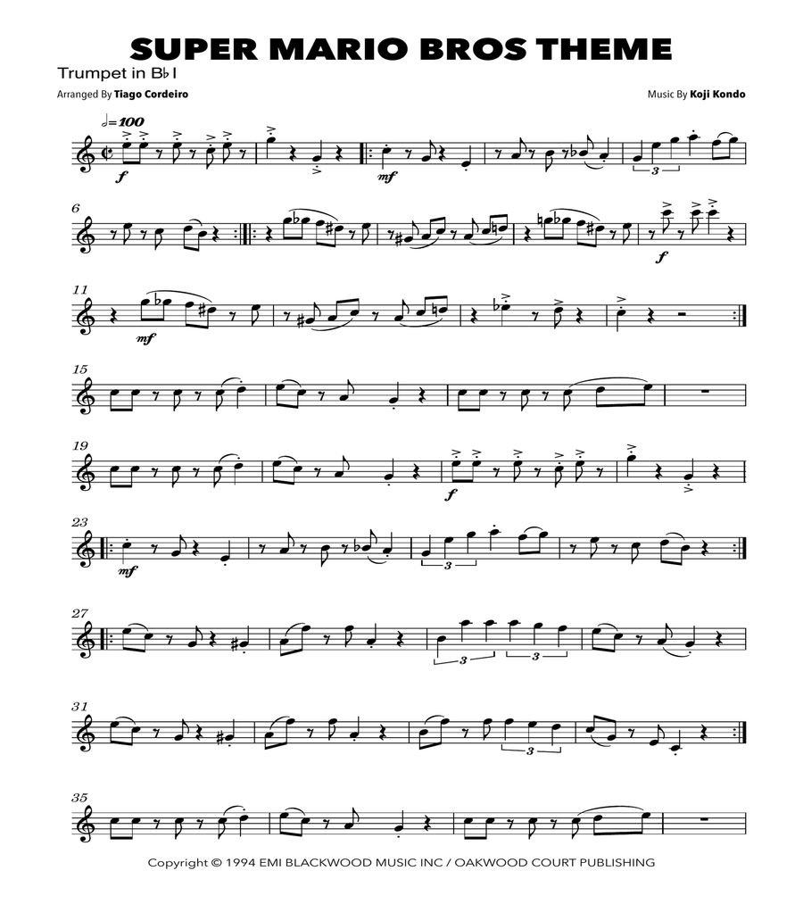 Super Mario Bros Theme Brass Quartet scores gallery preview page 5