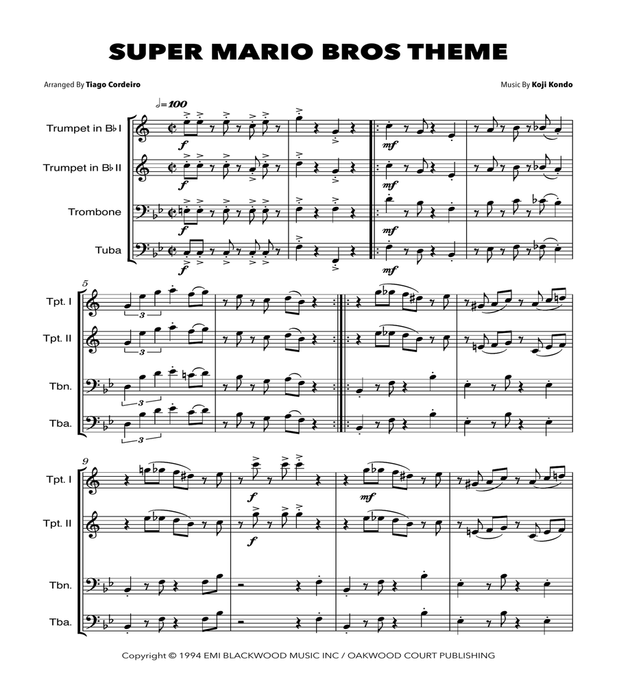 Super Mario Bros Theme Brass Quartet scores gallery preview page 1