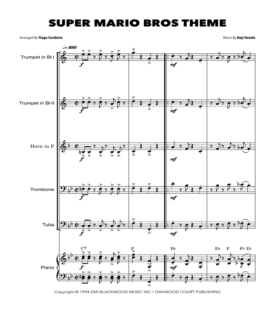 Super Mario Bros Theme Brass Quintet scores gallery preview page 1