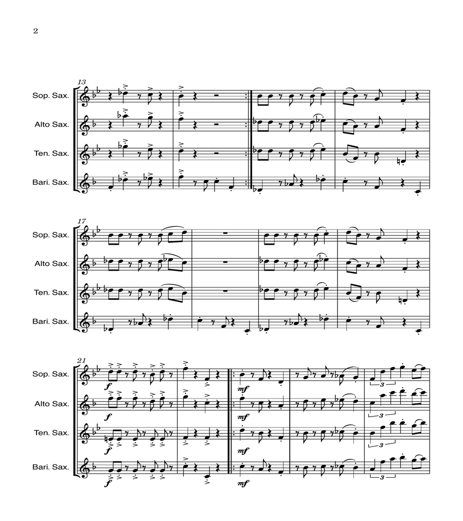 Super Mario Bros Theme Saxophone Quartet scores gallery preview page 2