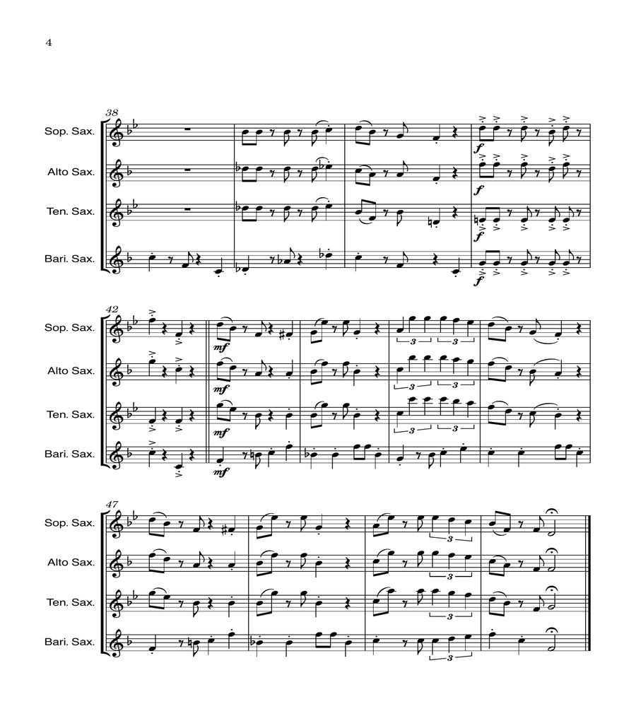 Super Mario Bros Theme Saxophone Quartet scores gallery preview page 4