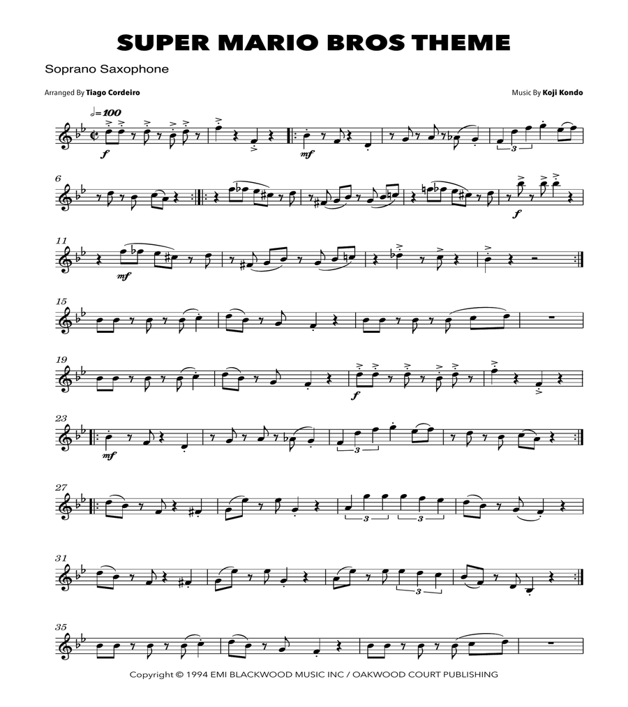 Super Mario Bros Theme Saxophone Quartet scores gallery preview page 5