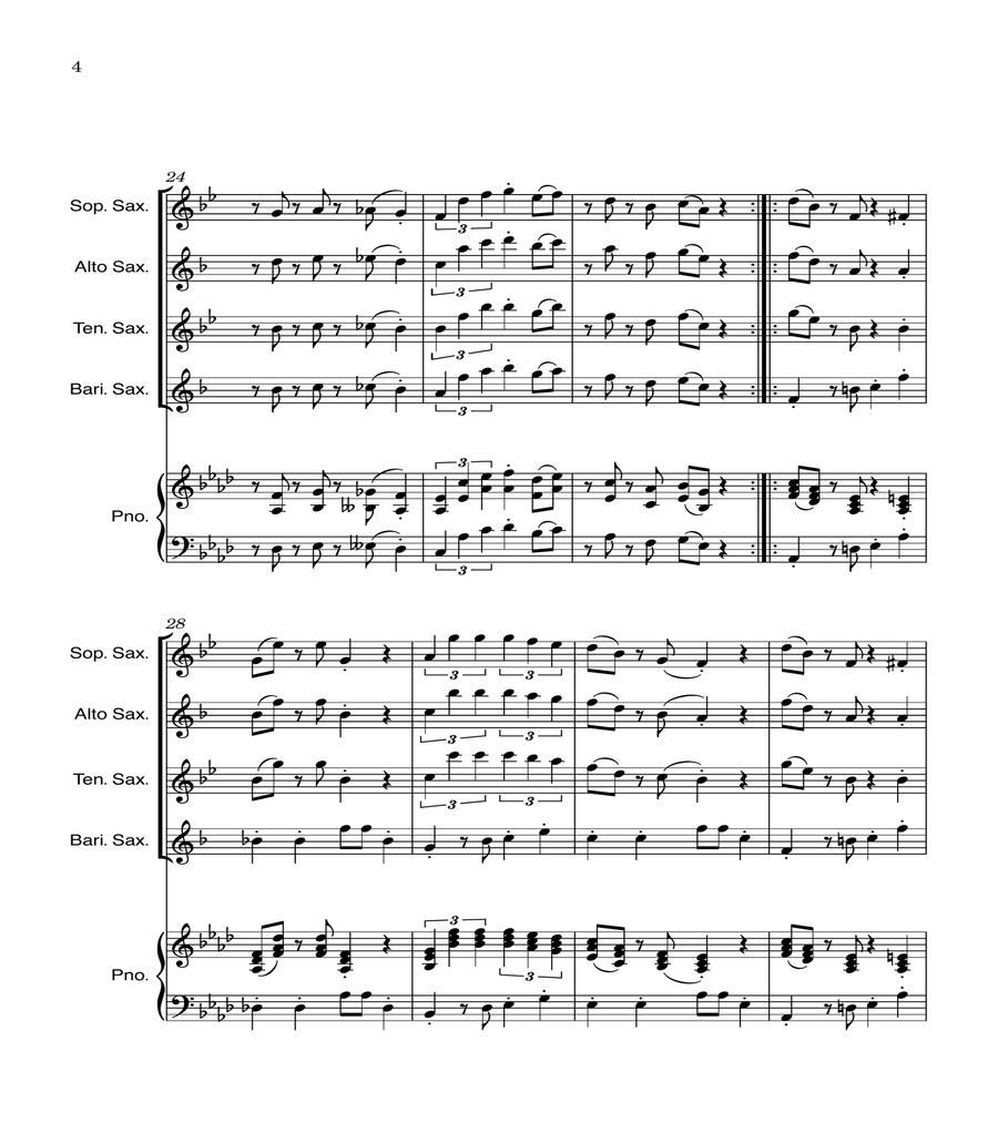Super Mario Bros Theme Saxophone Quartet scores gallery preview page 4