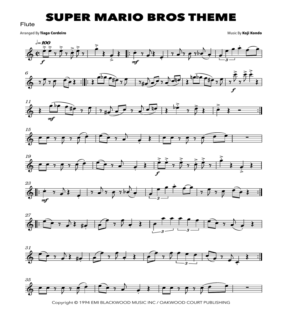 Super Mario Bros Theme Woodwind Quartet scores gallery preview page 5