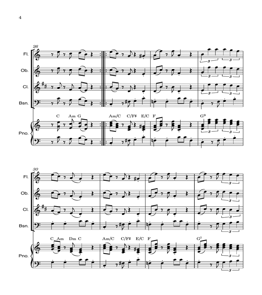 Super Mario Bros Theme Woodwind Quartet scores gallery preview page 4