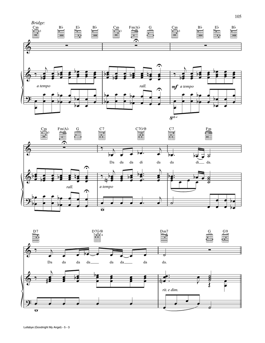 Lullabye (Goodnight, My Angel) Piano, Vocal, Guitar scores gallery preview page 3