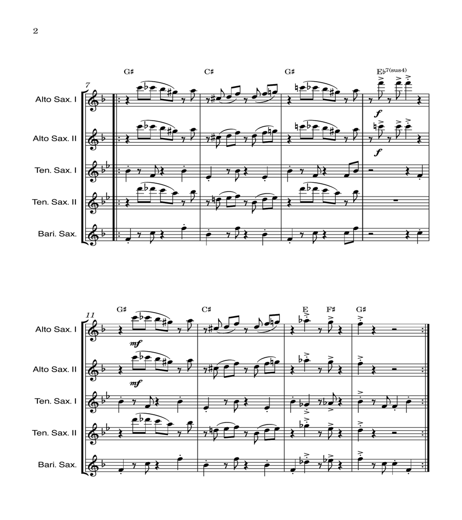 Super Mario Bros Theme Saxophone Quintet scores gallery preview page 2