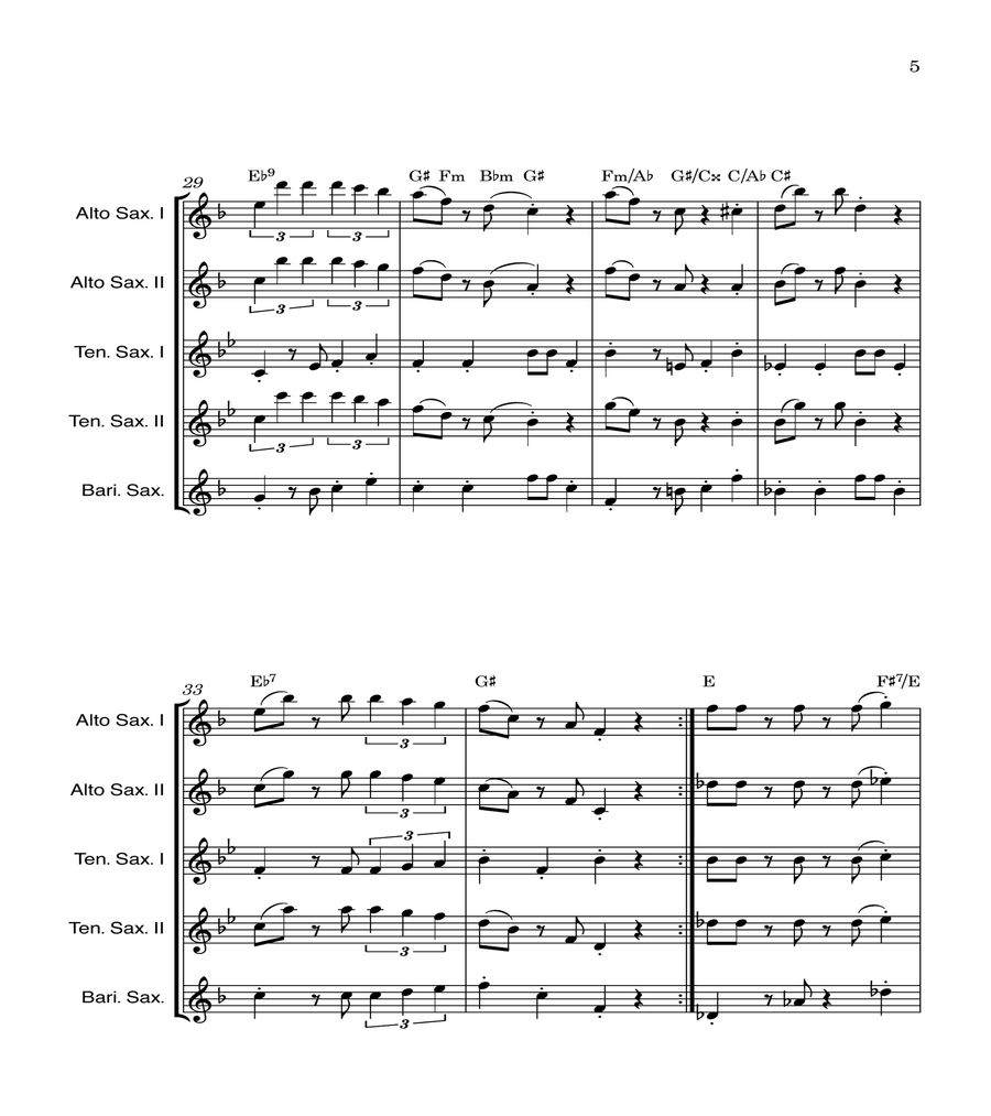 Super Mario Bros Theme Saxophone Quintet scores gallery preview page 5