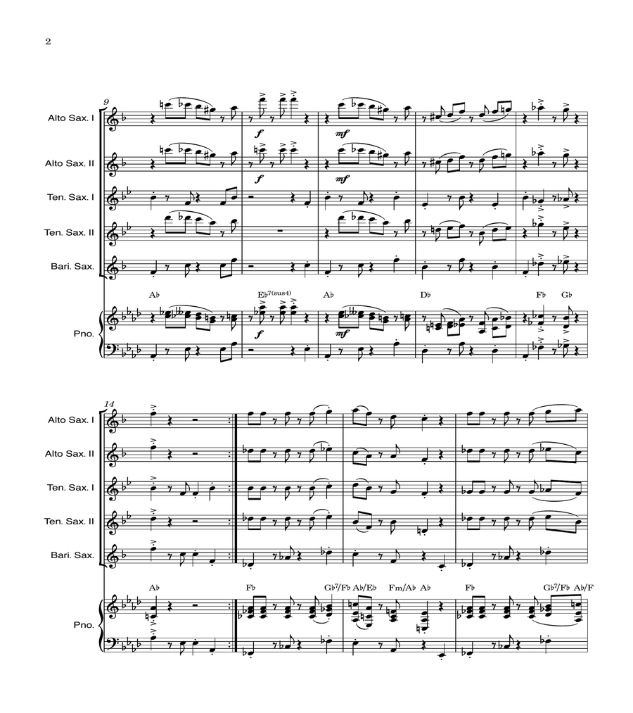 Super Mario Bros Theme Saxophone Quintet scores gallery preview page 2