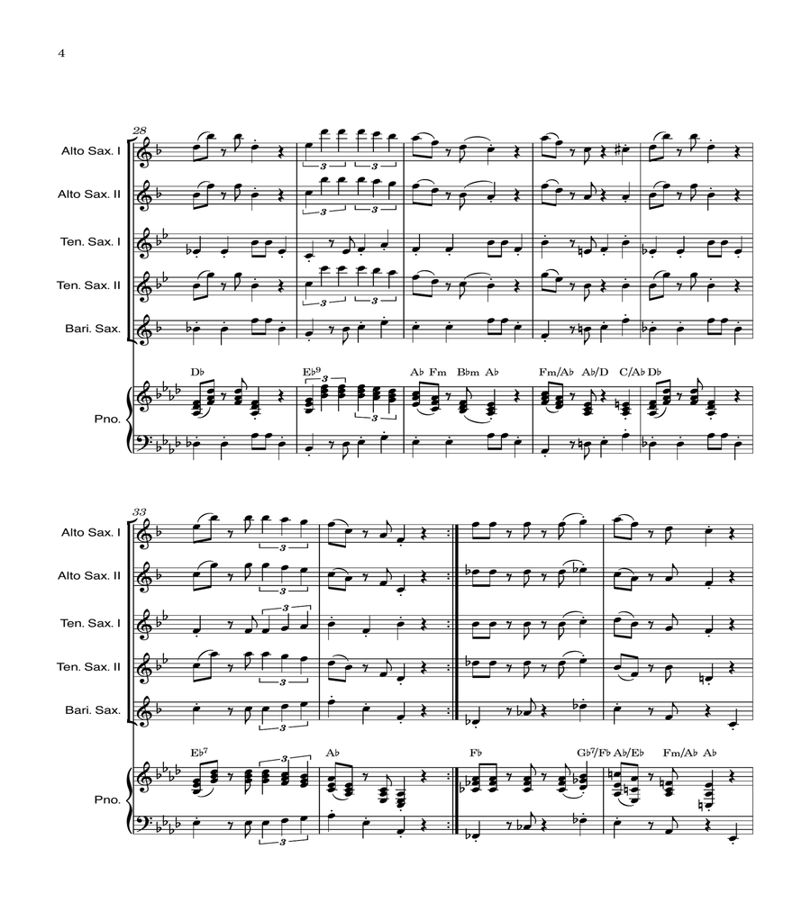 Super Mario Bros Theme Saxophone Quintet scores gallery preview page 4