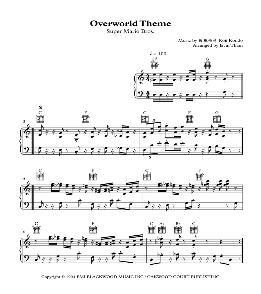 Super Mario Bros Theme Piano Solo scores gallery preview page 1