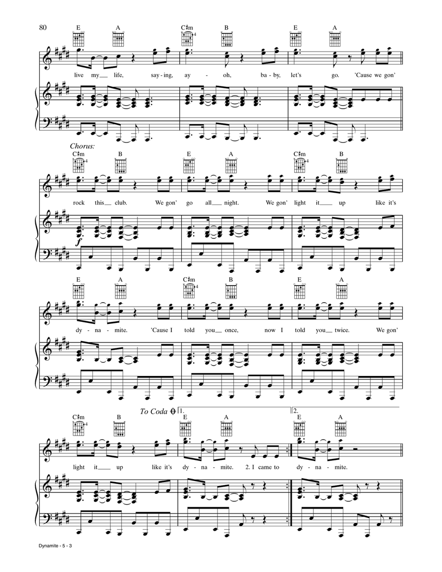 Dynamite Dynamite Piano, Vocal, Guitar scores gallery preview page 3