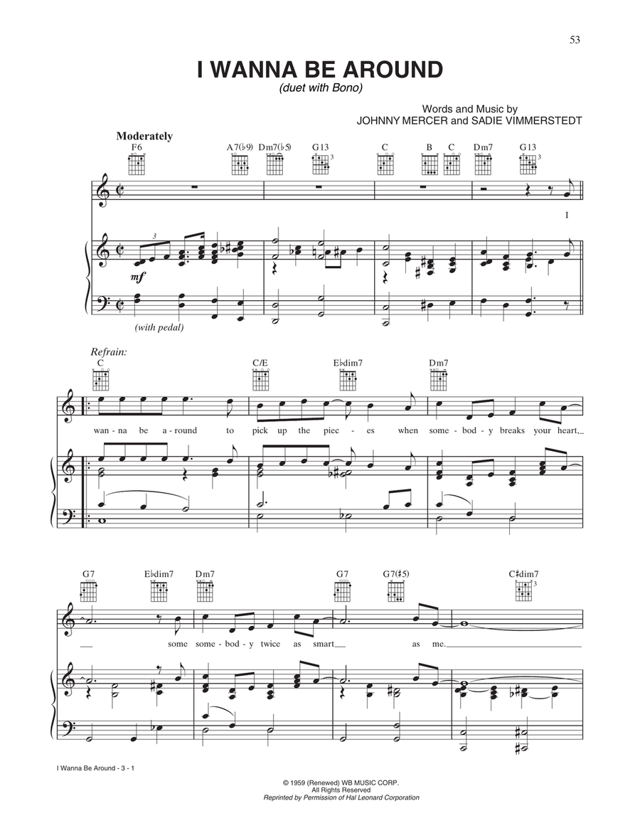 I Wanna Be Around I Wanna Be Around Piano, Vocal, Guitar scores gallery preview page 1
