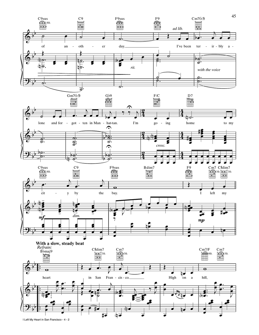 I Left My Heart In San Francisco Piano, Vocal, Guitar scores gallery preview page 2