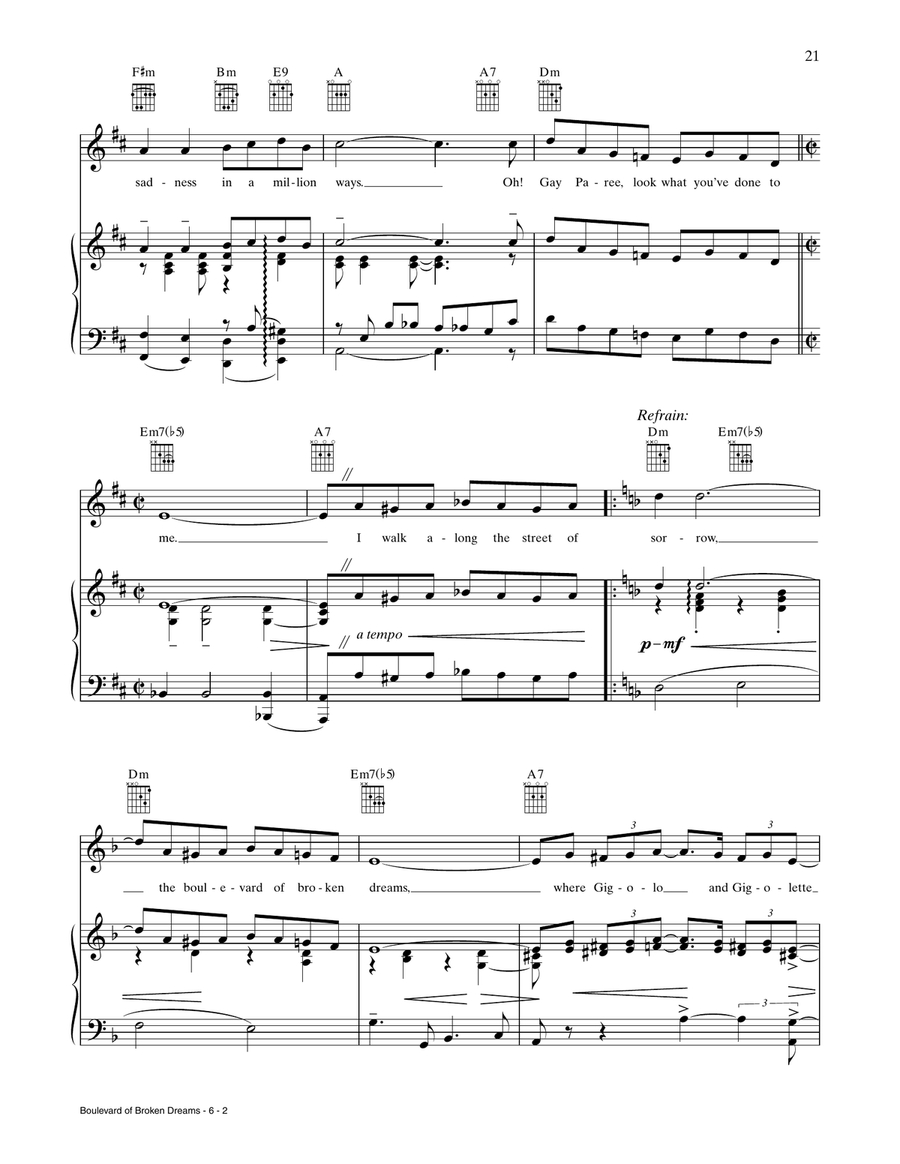 The Boulevard Of Broken Dreams Piano, Vocal, Guitar scores gallery preview page 2