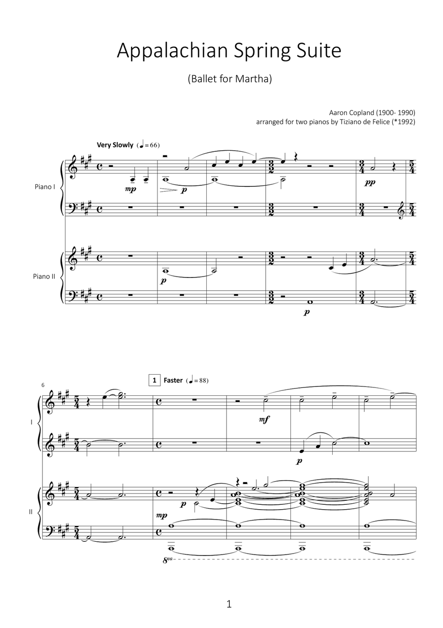 Appalachian Spring Suite for Two Pianos 2 Pianos, 4-Hands scores gallery preview page 1