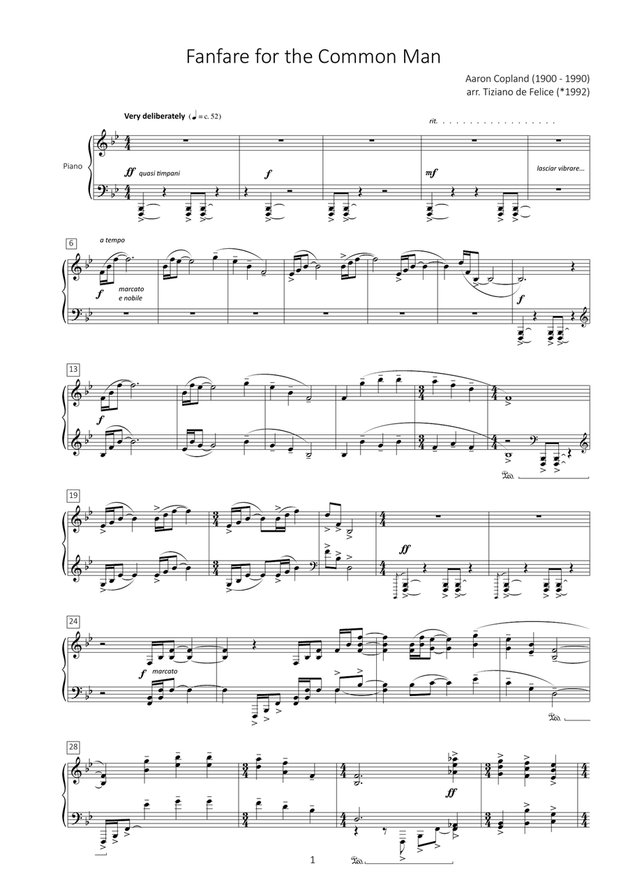 Fanfare for the Common Man for Piano Piano Solo scores gallery preview page 1