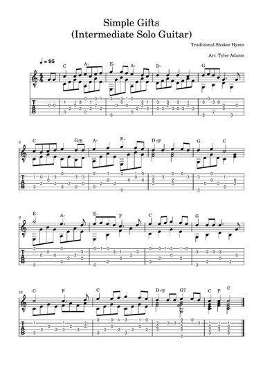 Simple Gifts (Intermediate Solo Guitar)