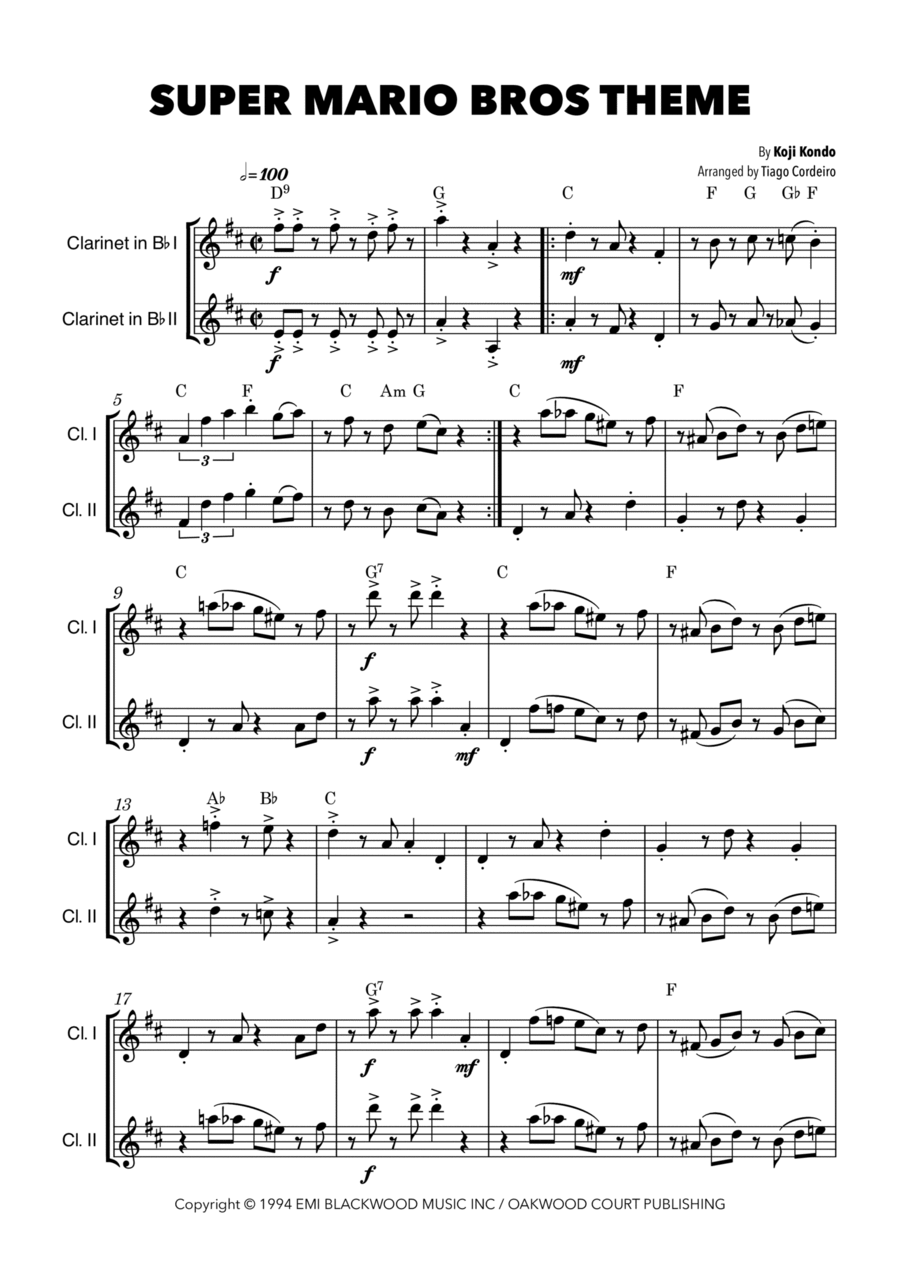 Super Mario Bros Theme Clarinet Duet scores gallery preview page 1