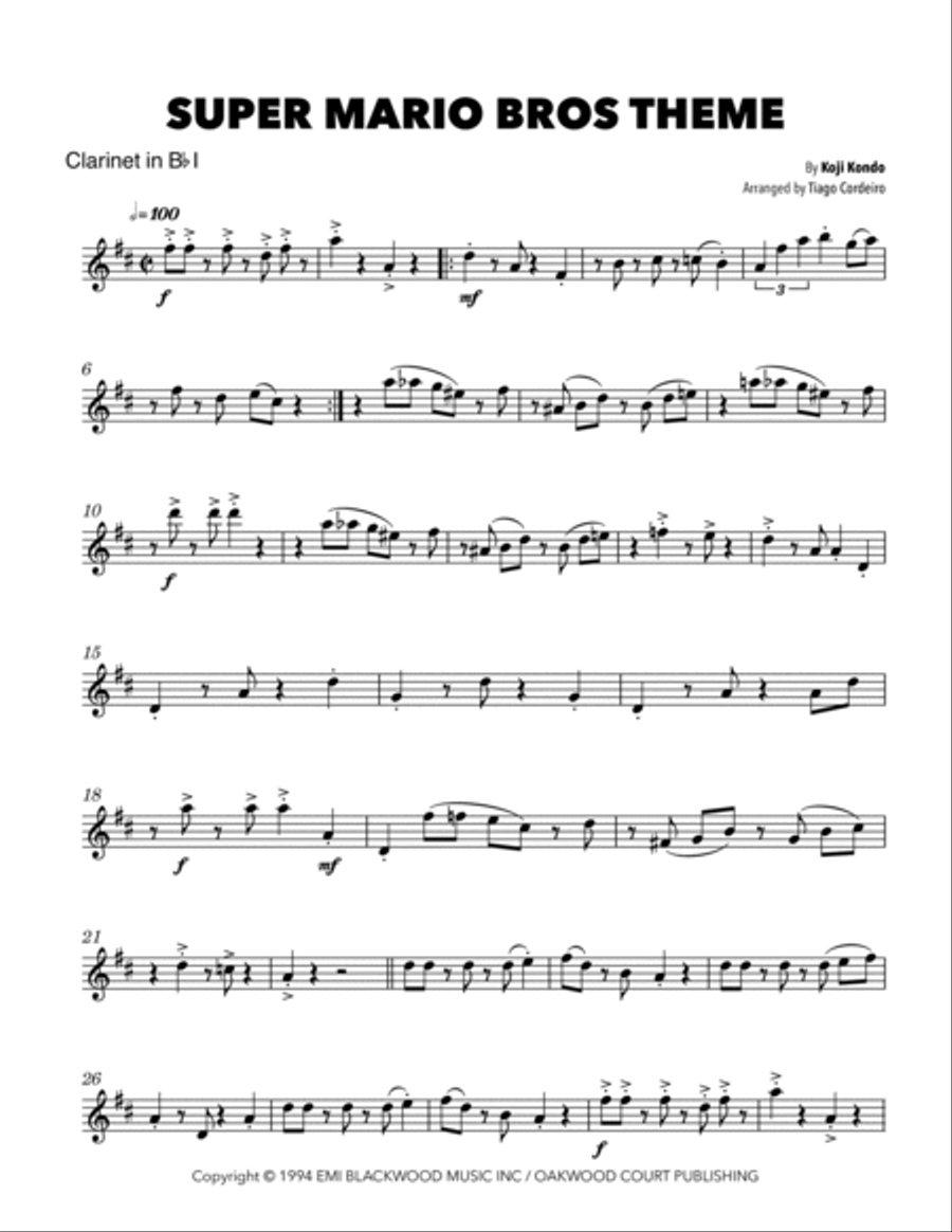 Super Mario Bros Theme Clarinet Duet scores gallery preview page 4