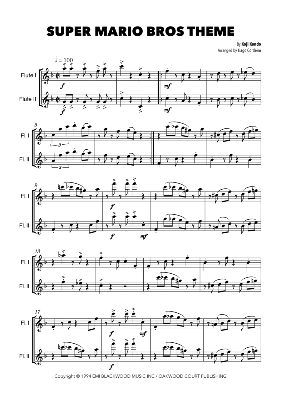 Super Mario Bros Theme Flute Duet scores gallery preview page 1