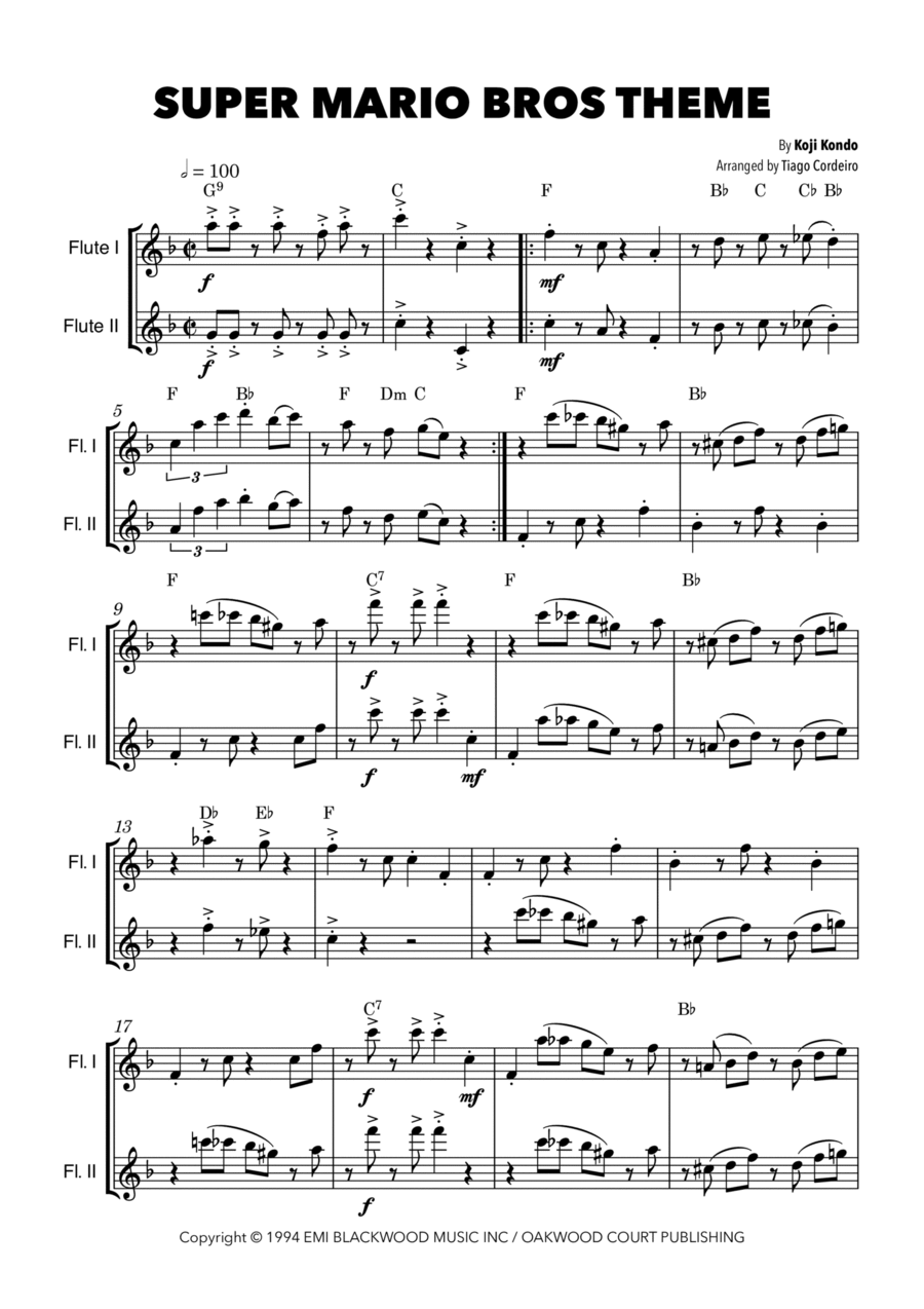 Super Mario Bros Theme Flute Duet scores gallery preview page 1