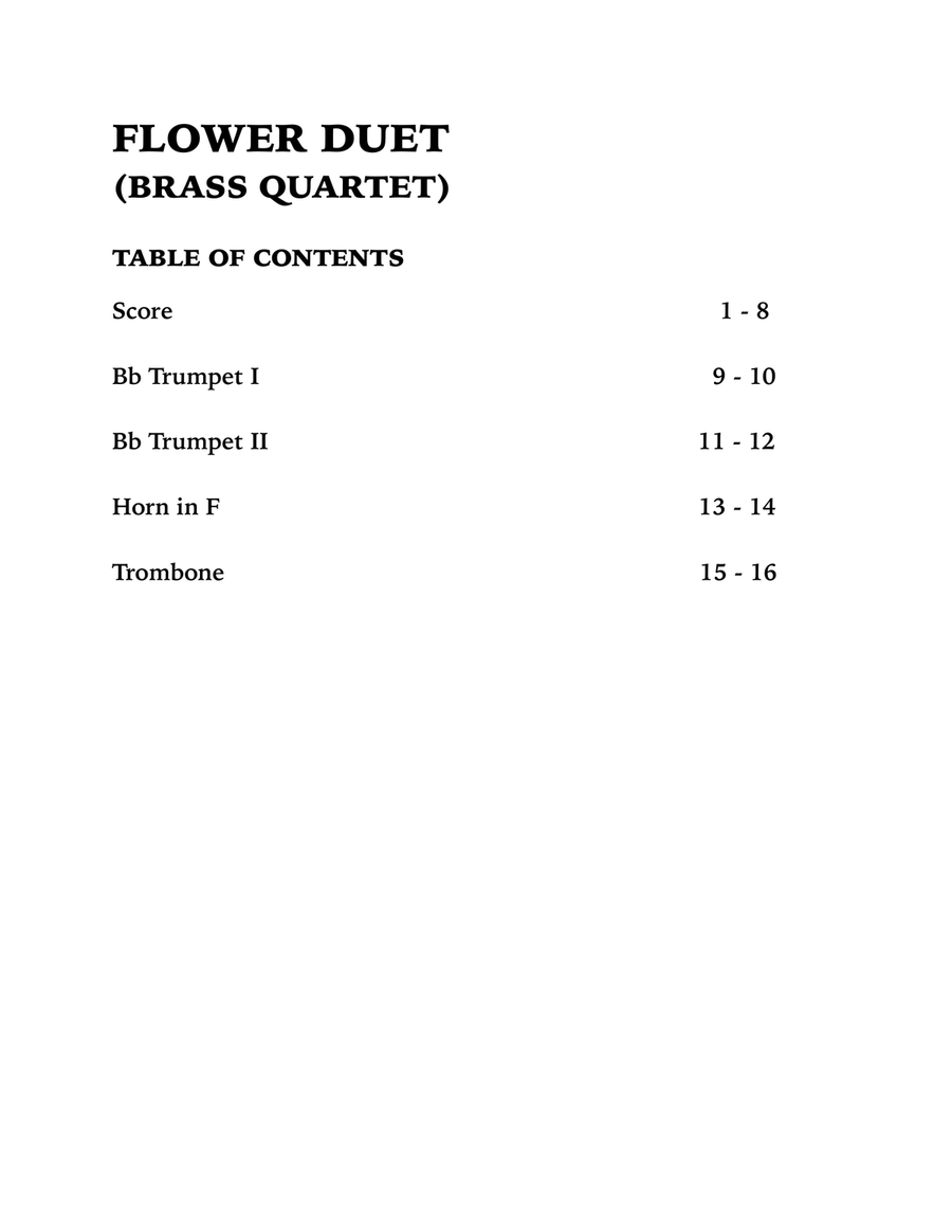 Flower Duet (Brass Quartet): Two Trumpets, Horn in F and Trombone Brass Quartet scores gallery preview page 4