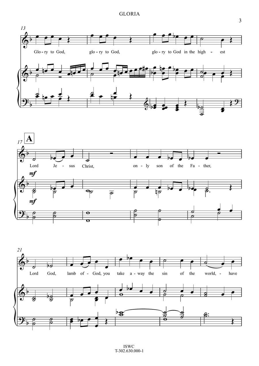 Gloria (in F) Unison Choir scores gallery preview page 3