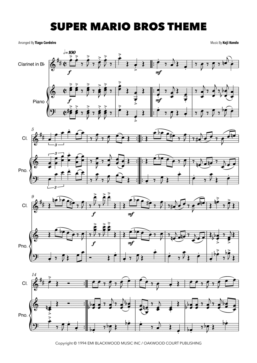 Super Mario Bros Theme B-Flat Clarinet scores gallery preview page 1