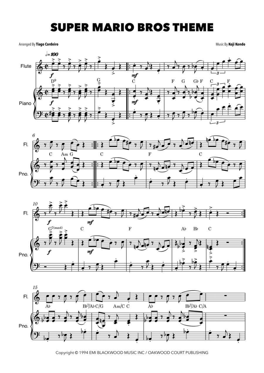 Super Mario Bros Theme Flute Solo scores gallery preview page 1