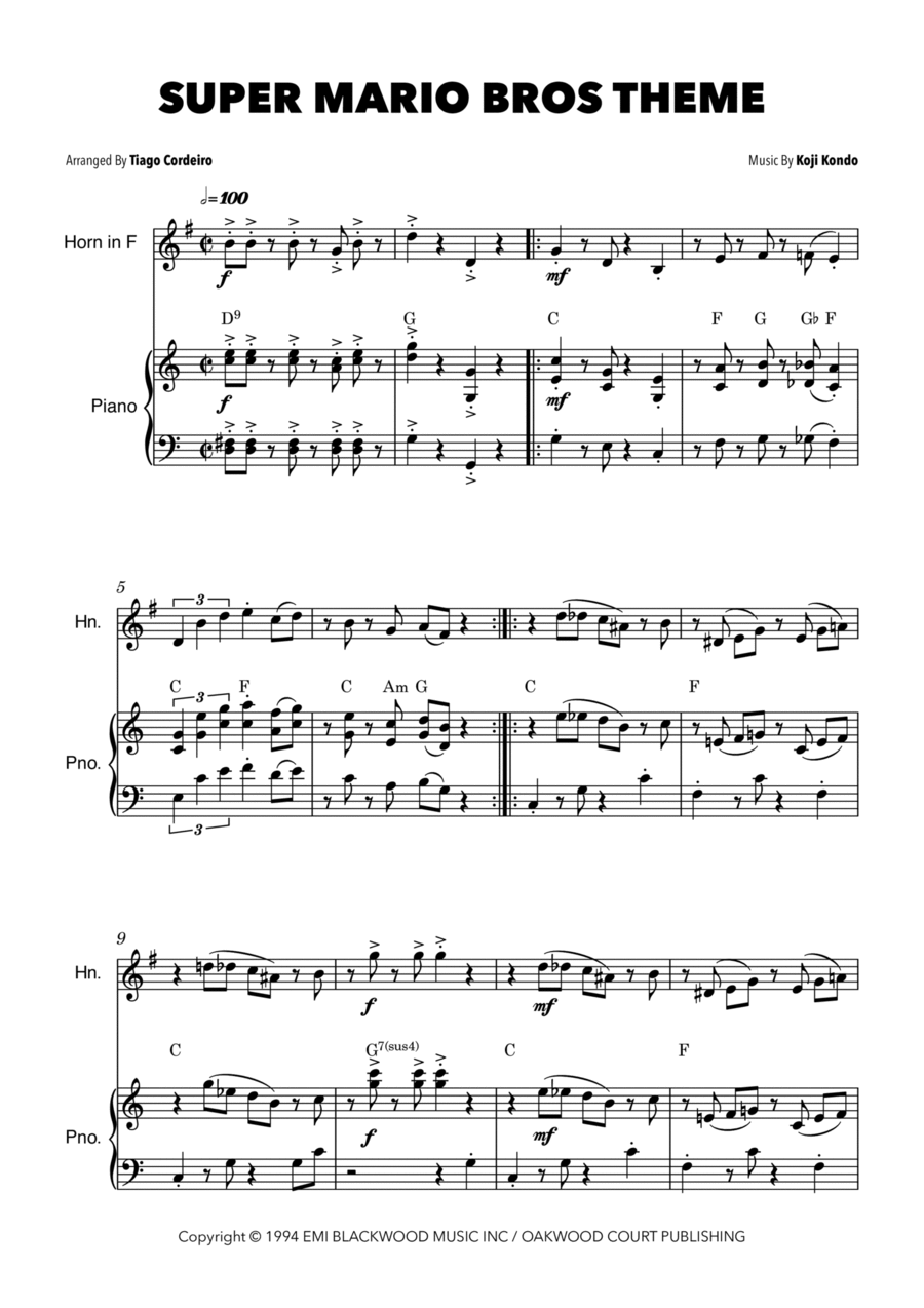 Super Mario Bros Theme Horn scores gallery preview page 1