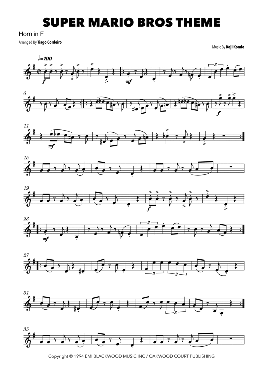 Super Mario Bros Theme Horn Solo scores gallery preview page 1