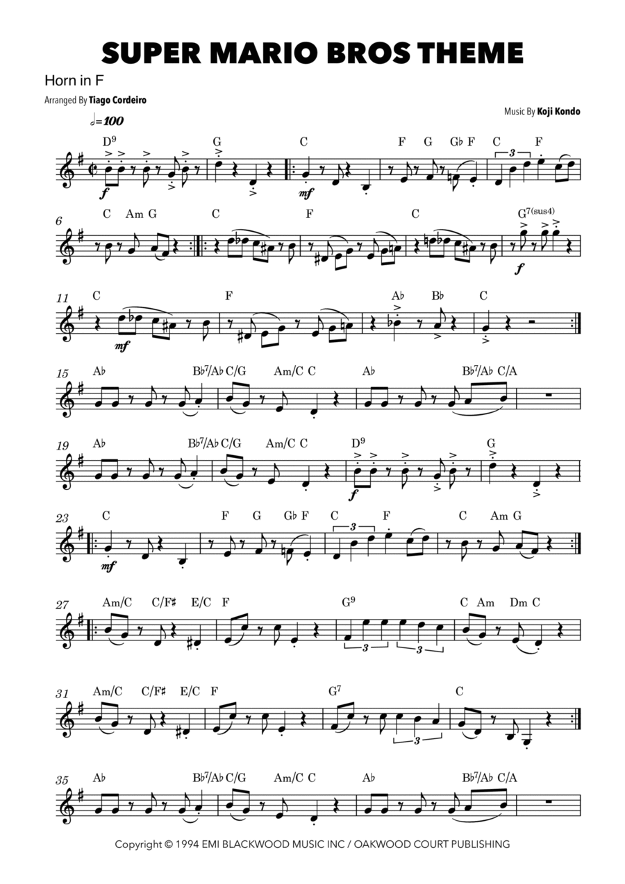 Super Mario Bros Theme Horn Solo scores gallery preview page 1