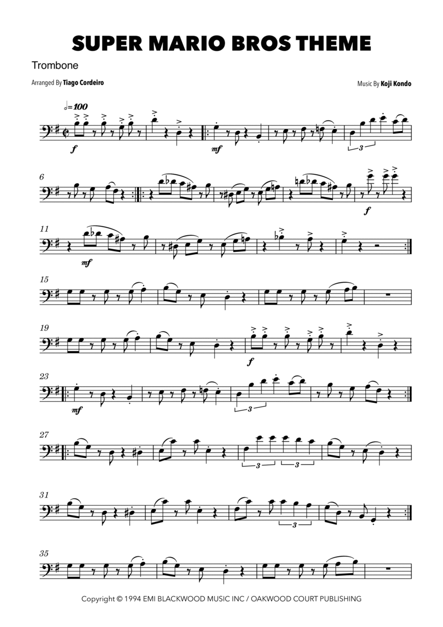 Super Mario Bros Theme Trombone Solo scores gallery preview page 1