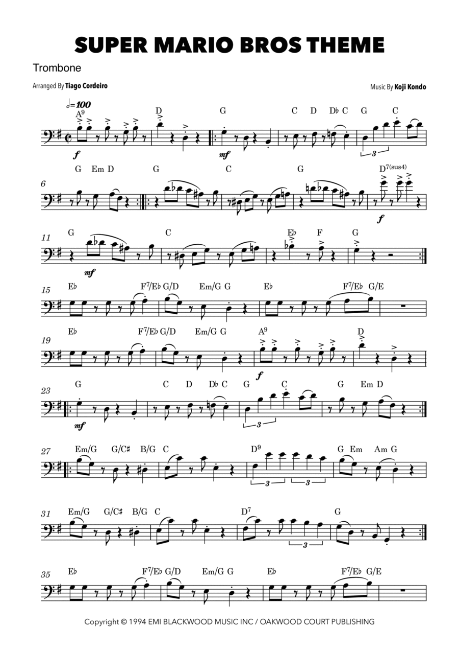 Super Mario Bros Theme Trombone Solo scores gallery preview page 1