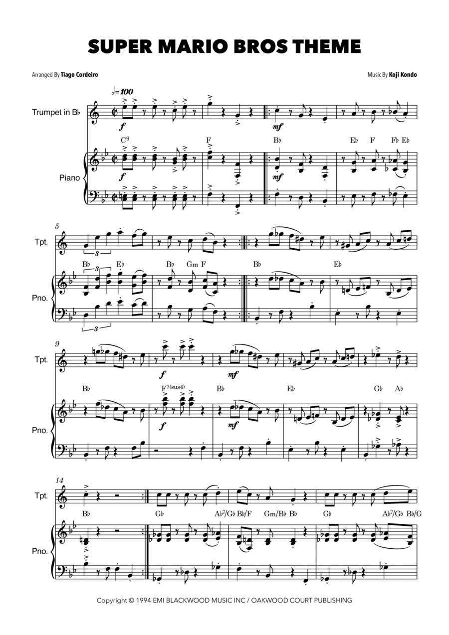 Super Mario Bros Theme B-Flat Trumpet scores gallery preview page 1