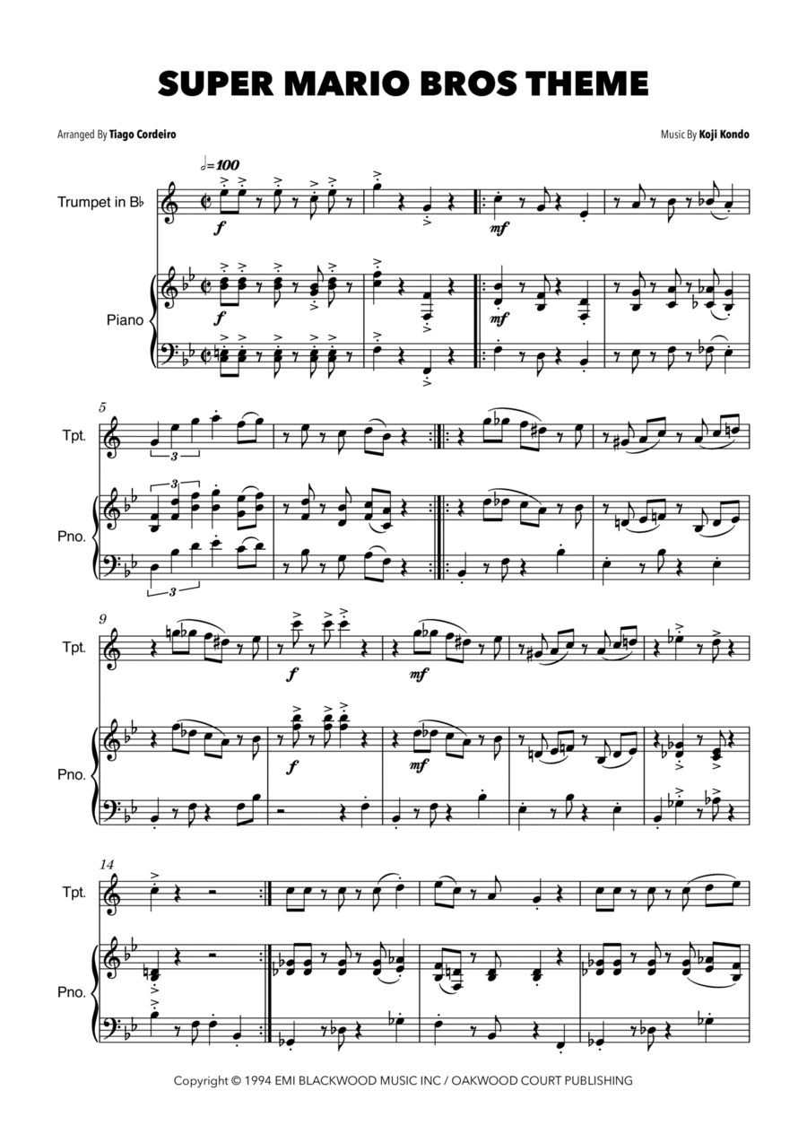 Super Mario Bros Theme B-Flat Trumpet scores gallery preview page 1