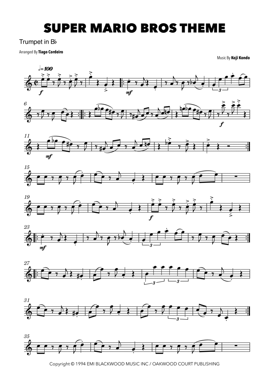 Super Mario Bros Theme B-Flat Trumpet scores gallery preview page 1