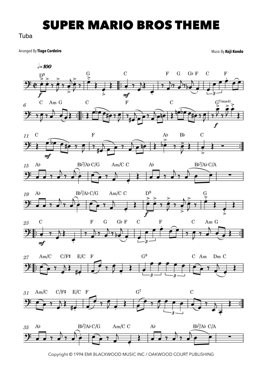 Super Mario Bros Theme Tuba scores gallery preview page 1