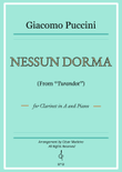 Nessun Dorma by Puccini - Clarinet in A and Piano (Individual Parts) mini preview