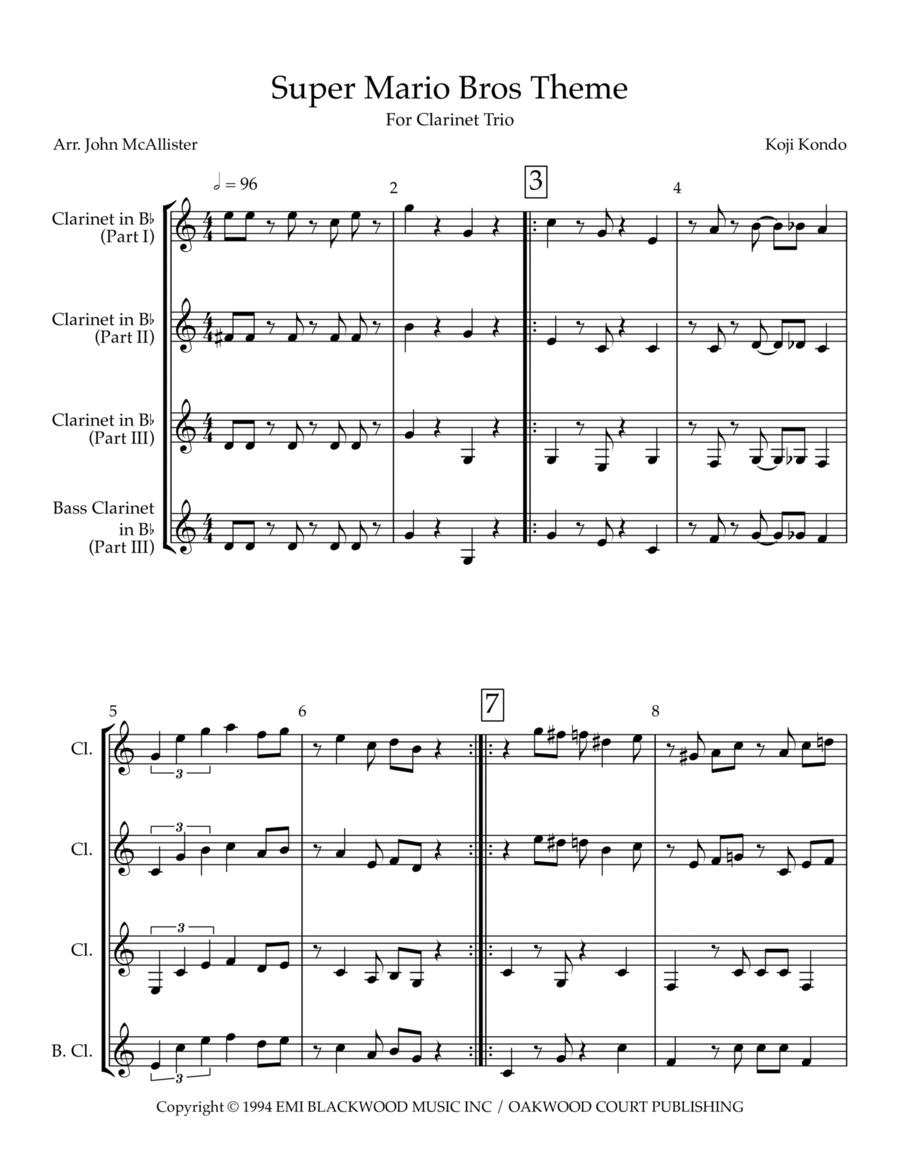 Super Mario Bros Theme Woodwind Trio scores gallery preview page 1