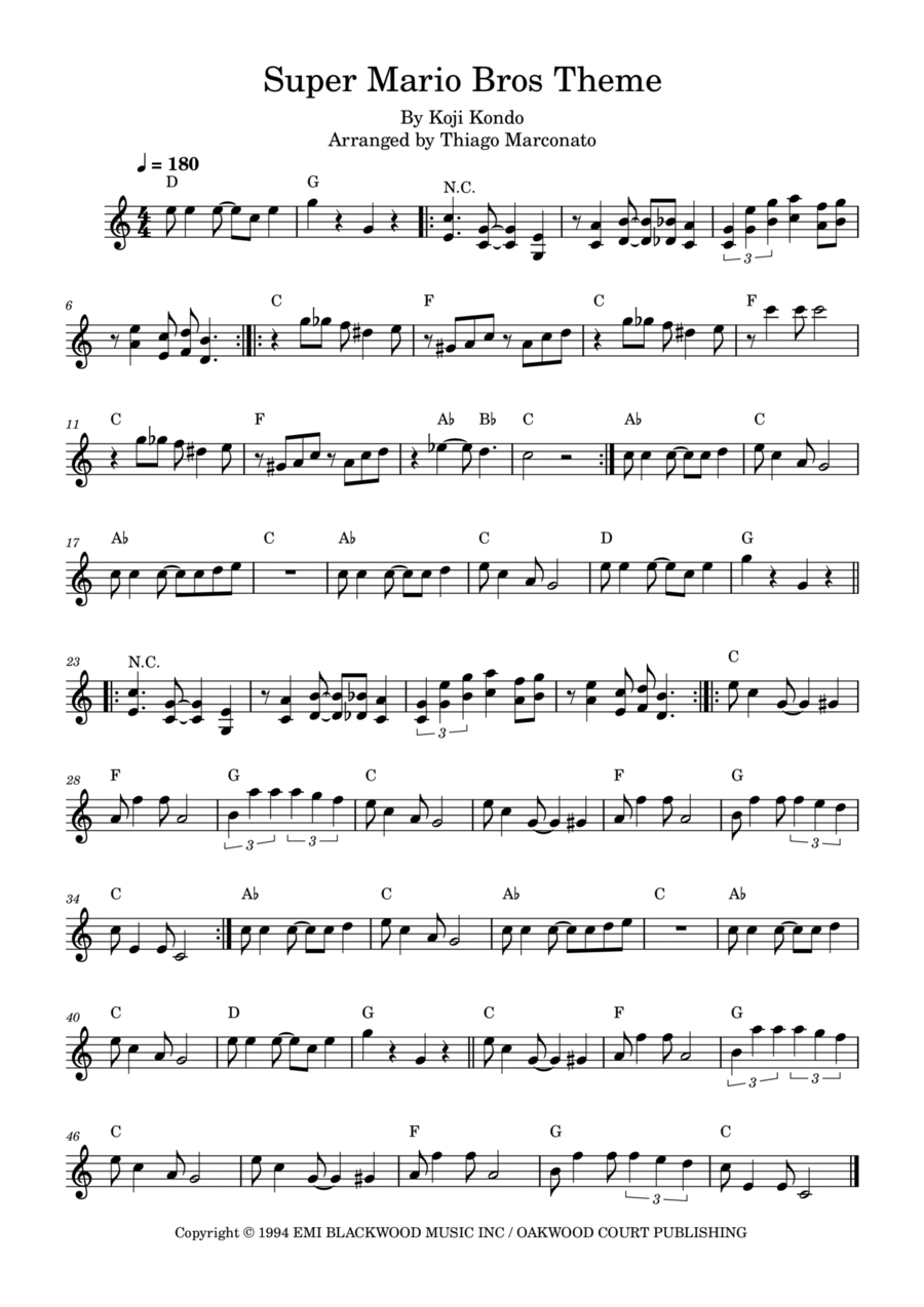 Super Mario Bros Theme Piano scores gallery preview page 1